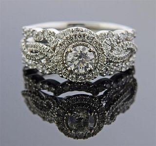 14K Gold Diamond Sapphire Engagement Bridal Ring Set