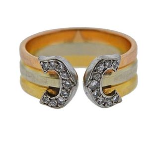 C de Cartier 18K Tri Color Gold Diamond Band Ring