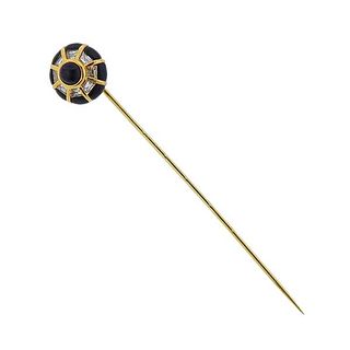 18k Gold Diamond Onyx Stick Pin 