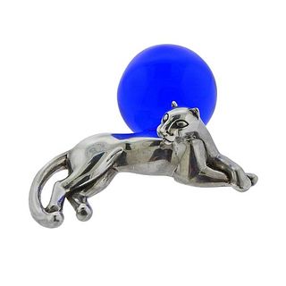 Cartier Panthere Sterling Silver Blue Crystal Paper Weight