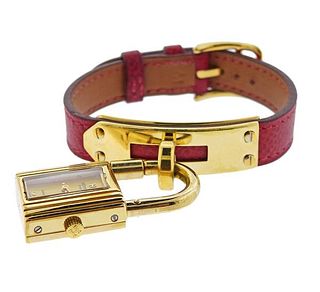 Hermes Kelly Gold Tone Metal Lock Watch Bracelet 