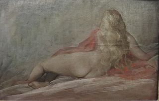 UNSIGNED OIL ON CANVAS NUDE FEMALE
