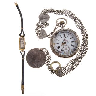 A Open Face Pocket Watch with Elgin Wristwatch