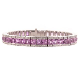 A Natural Pink Sapphire & Diamond Line Bracelet
