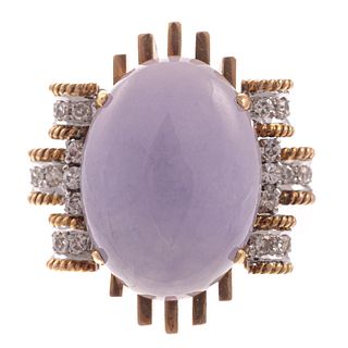A Lavender Jade & Diamond Ring in 14K