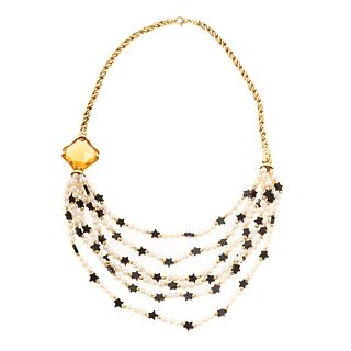 A Pearl, Citrine & Black Onyx Necklace in 18K