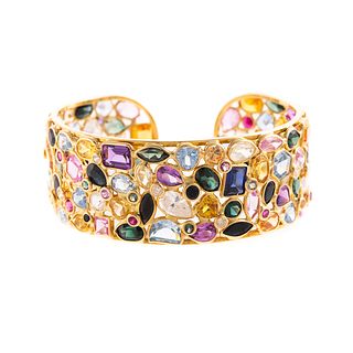 A Wide Gemstone & Diamond Cuff Bracelet