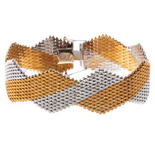 A Heavy 18K Yellow & White Gold Mesh Bracelet