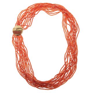 A Coral Necklace with Decorative 14K Disc Clasp