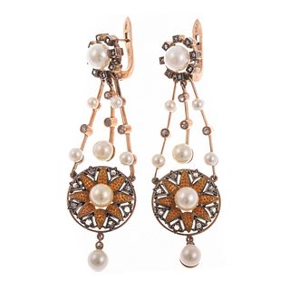 A Pair of Antique Pearl & Enamel Dangle Earrings
