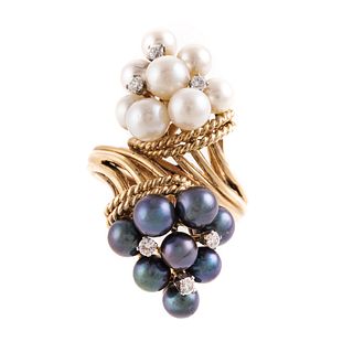 A Diamond & Tahitian Pearl Bypass Ring in 14K