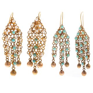 A Collection of Turquoise & Pearl Drop Earrings