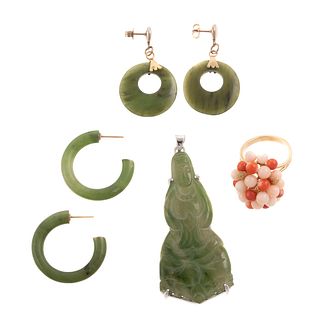 A Collection of Green & Orange Coral Jewelry