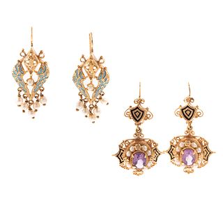 A Collection of Enamel & Pearl Earrings