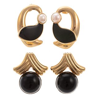 A Collection of Lady's Gold & Onyx Earrings