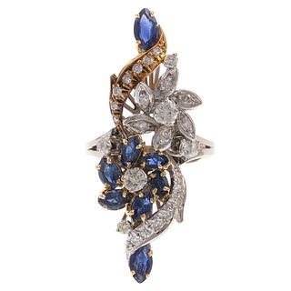 A Sapphire & Diamond Double Flower Ring in 14K