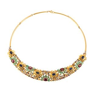 A Beautiful Floral Gemstone Necklace in 18K