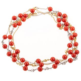 A Coral Bead Necklace in 18K Yellow & White Gold