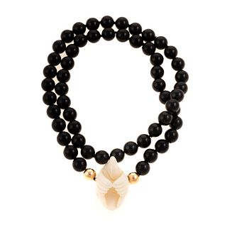 A Large Black Onyx, 14K Gold & Swan Necklace
