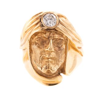 A 14K Diamond Ring Featuring Man with Turban