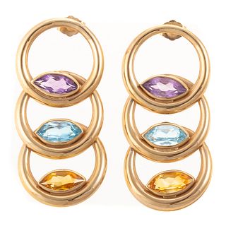 A Pair of Dangle Multi Gemstone Earrings in 14K