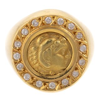 A Diamond Ancient Macedonian Greek Coin Ring