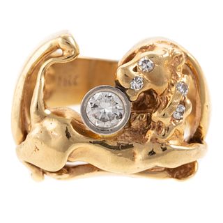 A Handmade Lion Ring with Brilliant Cut Diamond