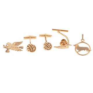 A Pair of 14K Knot Cufflinks & Assorted Charms