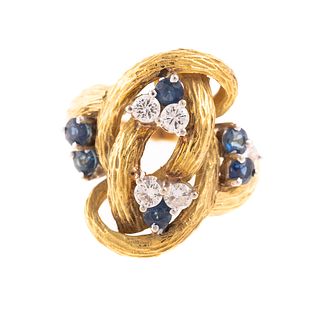 A Knot Ring with Sapphires & Diamonds in 18K