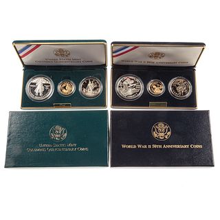 WWII & Columbus 3 Coin Sets with Gold