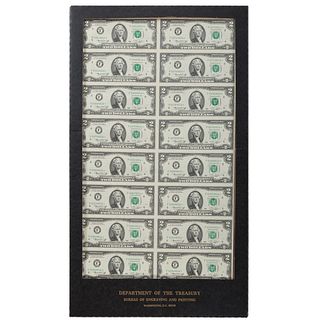 Uncut Sheet of 16-1976 $2 Star Notes in BEP Pack