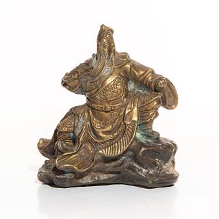 SMALL BRONZE STATUE OF GENERAL CHINESE WARRIOR GUAN YU