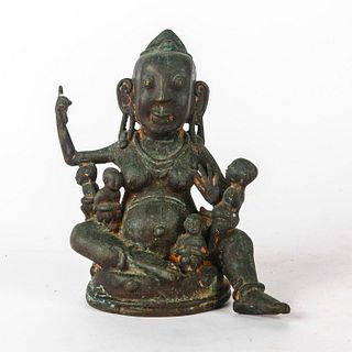 RARE ASIAN BRONZE FIGURE, MOTHER WITH 4 CHILDREN