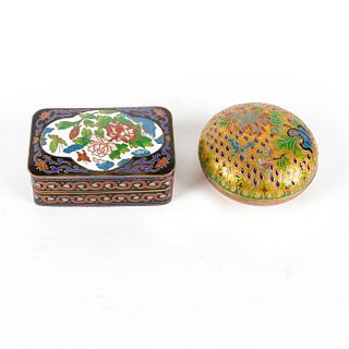 TWO CHINESE BRONZE CLOISONNE TRINKET BOXES