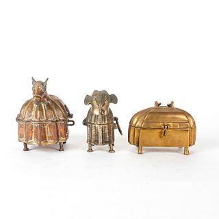 3 INDIAN STYLE HINGED METAL BOXES