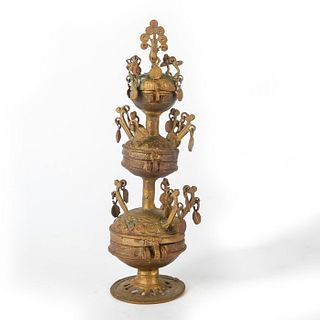 ASIAN BRONZE 3-TIERED COMPARTMENTS TABLE-TOP DECOR