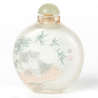 JAPANESE PAINTED GLASS SNUFF BOTTLE