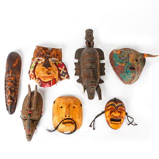 7 ANCIENT HAND CARVED WOODEN WALL MASK