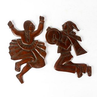 LATIN AMERICAN WOOD WALL PLAQUES, LADY DANCING AND MAN