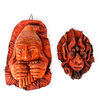 2 VINTAGE PERUVIAN LEATHER WALL FACE MOLDINGS