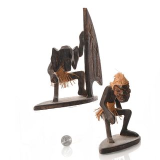 2 AFRICAN TRIBAL SURFING FIGURES WITH MASKS