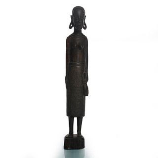AFRICAN WOOD SCULPTURE OF WOMAN HOLDING JUG