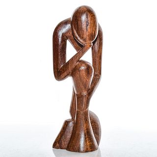 WEST AFRICAN WOODEN SCULPTURE, THE THINKER