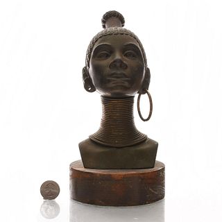 BRONZE BUST OF AN AFRICAN ZULU WOMAN