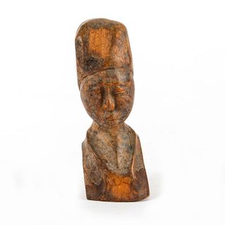 AFRICAN WOODEN BUST, WOMAN WITH HEADDRESS