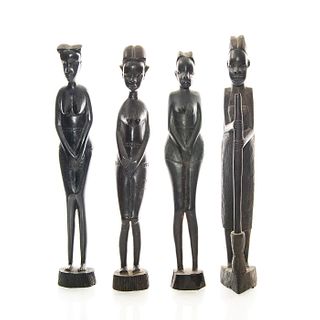 4 HAND CARVED AFRICAN FEMALE FIGURAL SCULPTURES