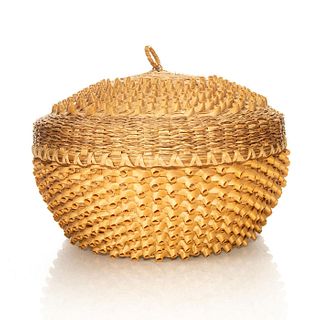 NATIVE AMERICAN PENOBSCOT WOVEN CURL BASKET WITH LID