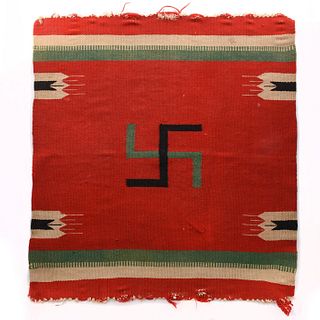 NATIVE AMERICAN NAVAJO CARPET RUG, WHIRLING LOGS WITH GOOD LUCK SYMBOL