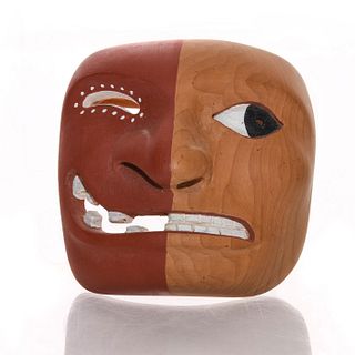 NATIVE AMERICAN CARVED WOODEN MASK, COMEDY & TRAGEDY