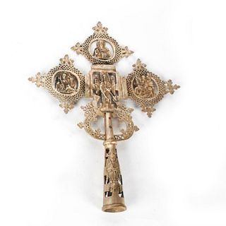 RARE HAND MOLDED COPTIC CROSS WITH RELIGIOUS FIGURES